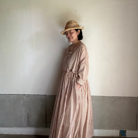 ルクツル　ローブー「Jodhpurロング丈」・バグルー伝統染めハンドブロックプリント  薄手　RED