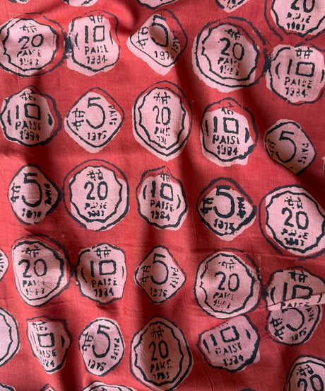 伝統染ハンドブロックプリント生地　〜コイン〜 KP05