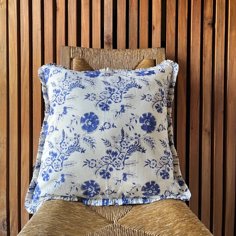 ハンドブロックプリント・クッションカバー ーBlue Meadow ー | ONABAKE97