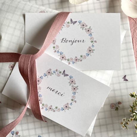 M-130 messagecard ★ Couronne de Fleurs  merci /Bonjour   計24枚