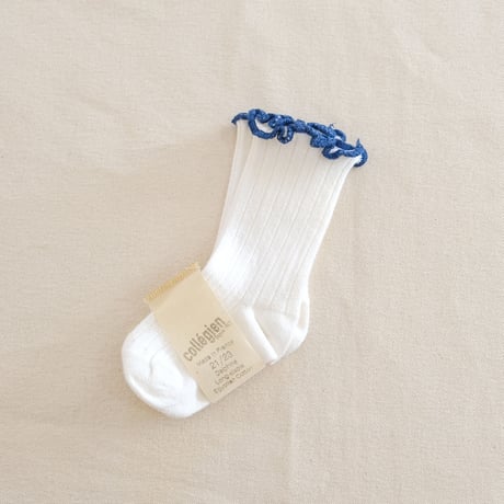 Collégien / DELPHINE Lettuce Trim Ribbed Socks - Blanc Neige