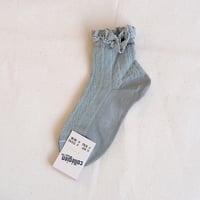 Collégien / Annette - Lightweight Pointelle Socks with Lace Frill - Aigue Marine