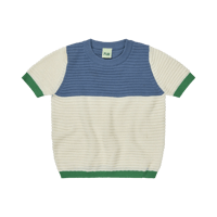 FUB / COLOUR BLOCK TEE - ECRU/WASHED INDIGO