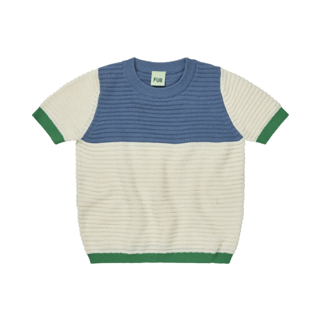 FUB / COLOUR BLOCK TEE - ECRU/WASHED INDIGO