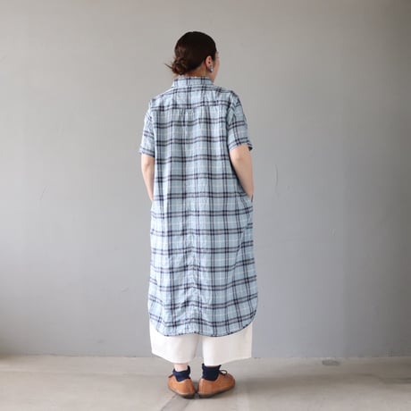 涼しいリネンの、まるえりワンピース〈みずいろ〉【快晴堂】