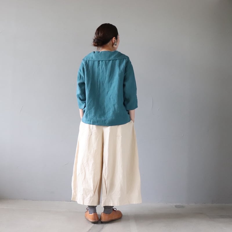 セーラーカラーのリネンプルオーバー〈ターコイズ〉【Le-Fluy×ZIPANG