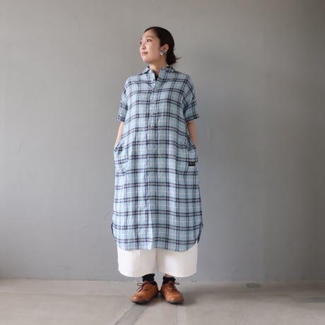 涼しいリネンの、まるえりワンピース〈みずいろ〉【快晴堂】