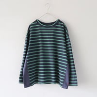 にこにこ刺繍入りボーダー長そで〈ネイビー×グリーン〉【pas à pas】