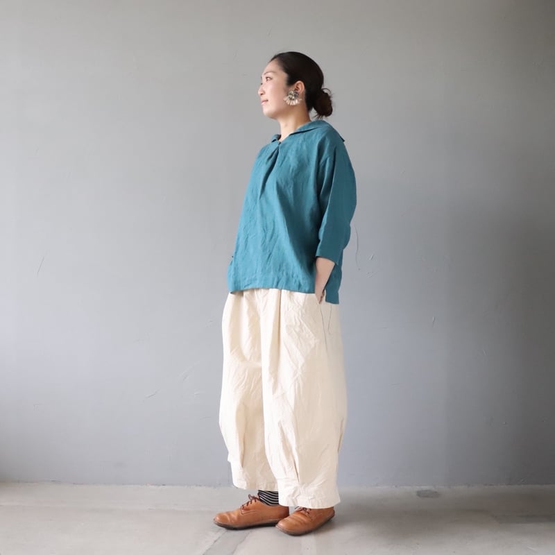 セーラーカラーのリネンプルオーバー〈ターコイズ〉【Le-Fluy×ZIPANG