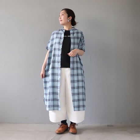 涼しいリネンの、まるえりワンピース〈みずいろ〉【快晴堂】