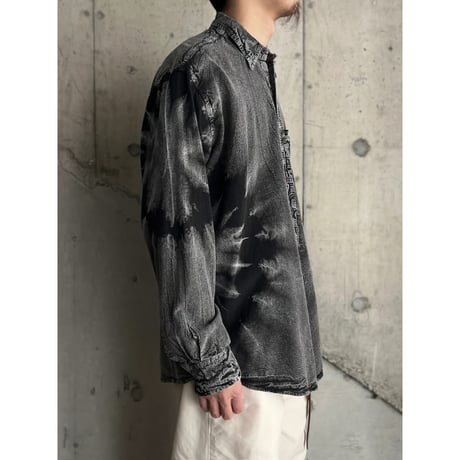 90s chemical wash leaf pattern cotton shirt