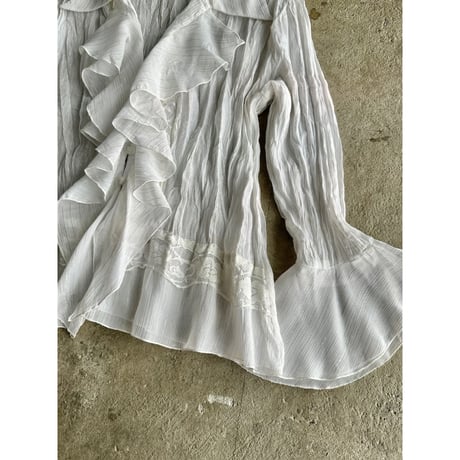 00s striped frill see-through shirt