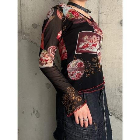 00s all patterrned see-through tops