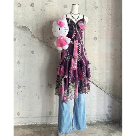 00s baroque patterned see-through tiered dress