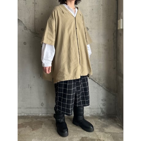 90s "KING SIZE" 6XL linen blend open collar shirt