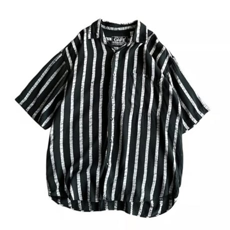 80s "CAFE'" stripe patter rayon shirt