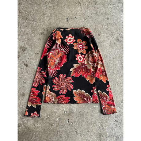 00s ribbon & flower patterned see-througn tops
