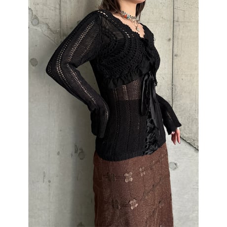 00s lace up design crochet knit tops
