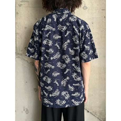 90s "nautica" lobster pattern cotton open collar shirt