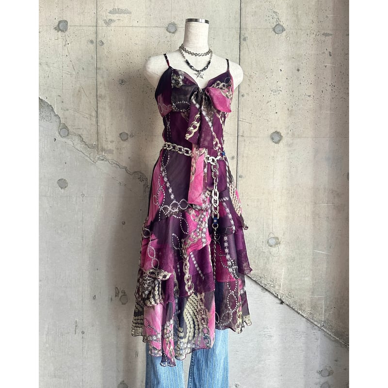 00s baroque patterned see-through tiered dress