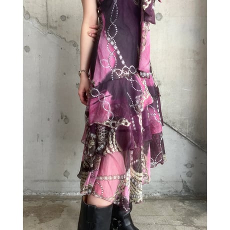 00s baroque patterned see-through tiered dress