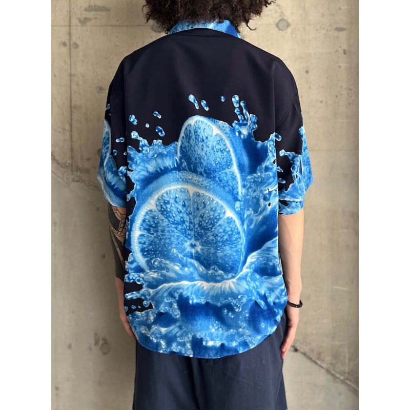 90s orange art pattern open collar shirt | KINS