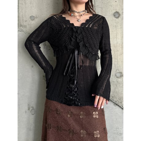 00s lace up design crochet knit tops