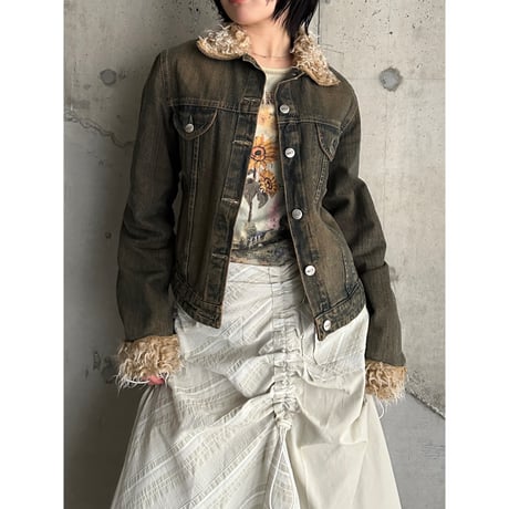 00s fake fur switching denim jacket