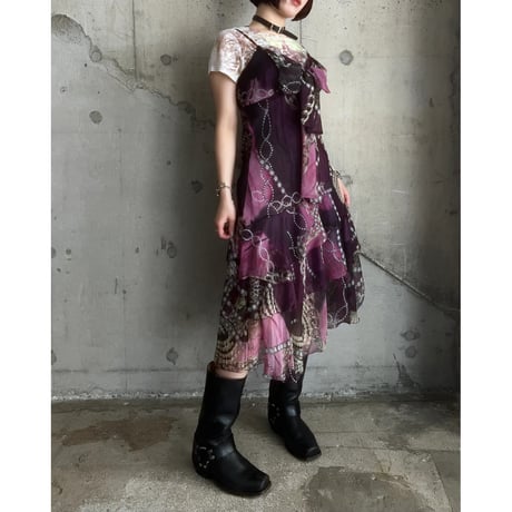 00s baroque patterned see-through tiered dress