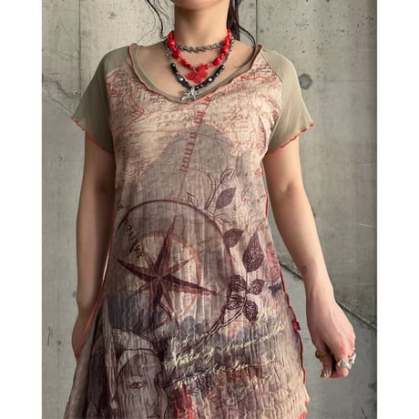 00s all patterned see-through dress