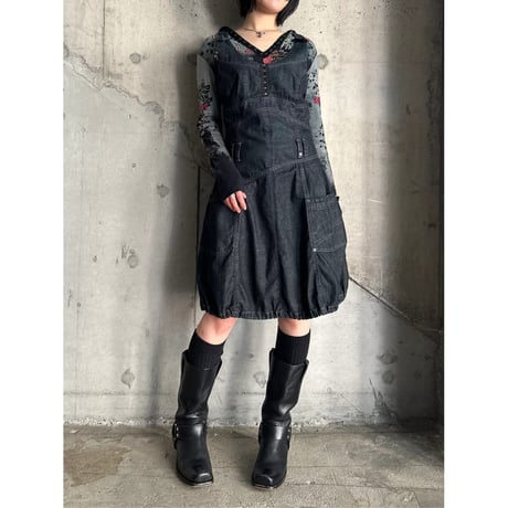 00s balloon silhouette design denim dress