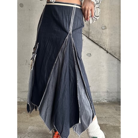00s flower design denim skirt
