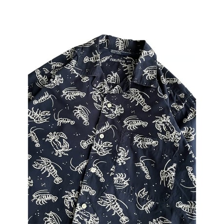 90s "nautica" lobster pattern cotton open collar shirt