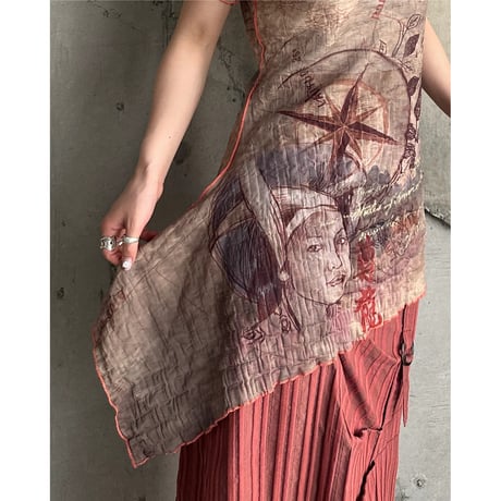 00s all patterned see-through dress