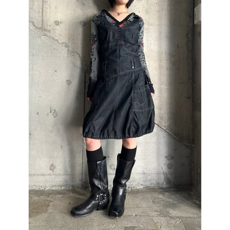 00s balloon silhouette design denim dress