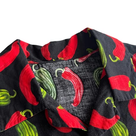 chili pepper pattern open collar shirt
