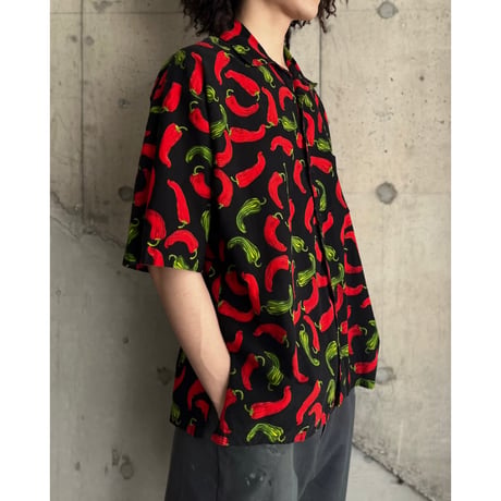 chili pepper pattern open collar shirt