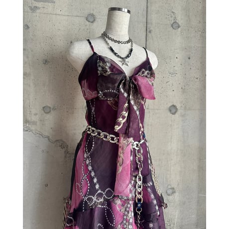 00s baroque patterned see-through tiered dress