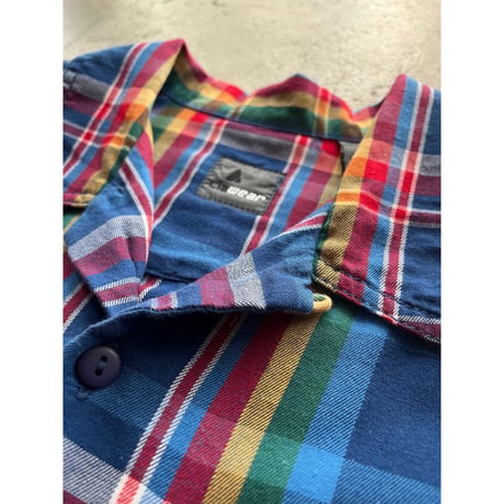 90s "Liz wear" cotton rainbow plaid open collar shirt