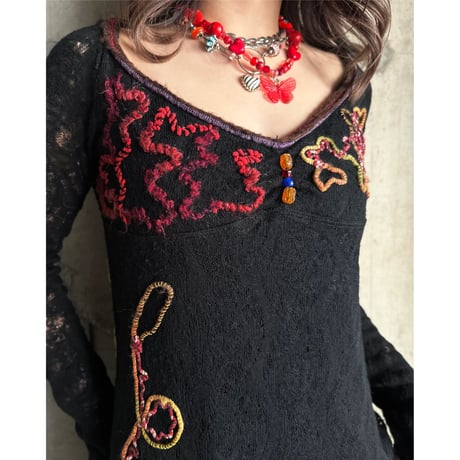 00s flower design knit L/S dress