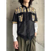 90s "TRUTUS" batik pattern knit switching design mesh shirt