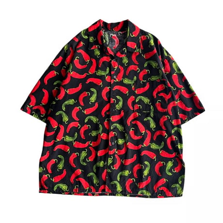 chili pepper pattern open collar shirt