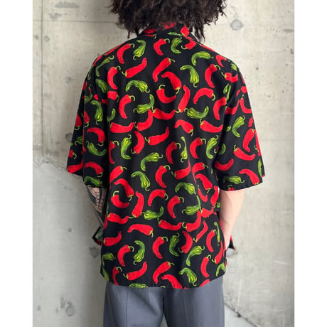 chili pepper pattern open collar shirt