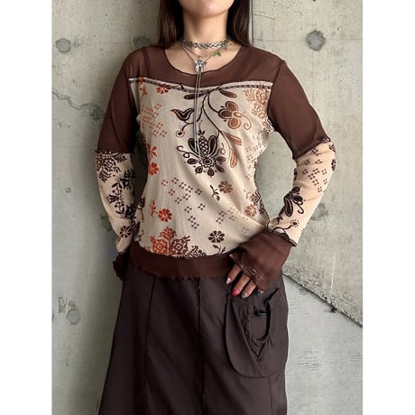 00s flower patterned see-through tops
