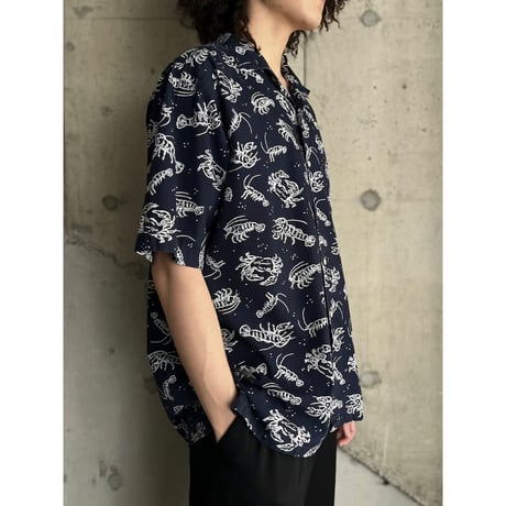 90s "nautica" lobster pattern cotton open collar shirt