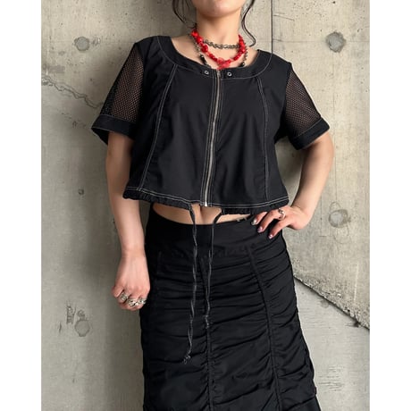 00s mesh switching design zip up tops