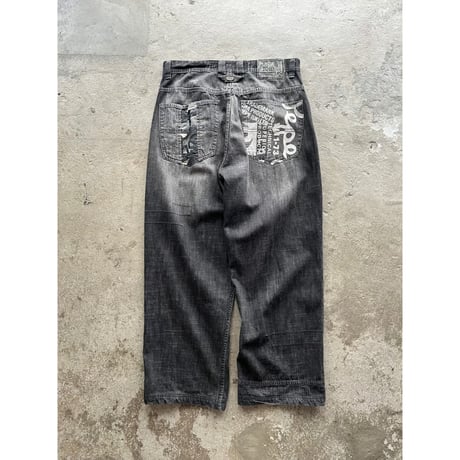 90s "Pepe jeans" camo pattern switching design wide denim pants