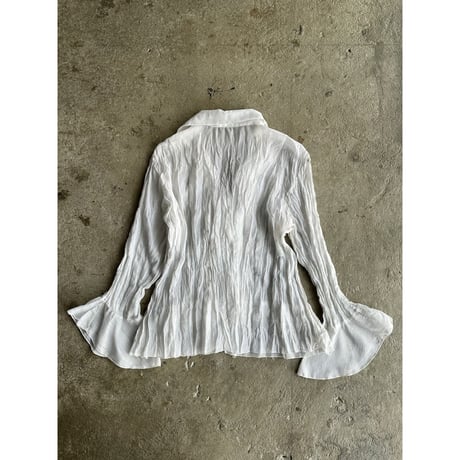 00s striped frill see-through shirt