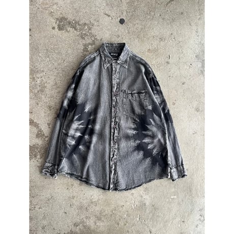 90s chemical wash leaf pattern cotton shirt