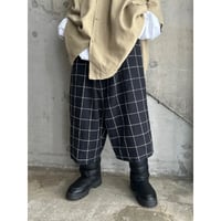 90s "KING SIZE" 2XL ramie blend plaid pattern wide shorts